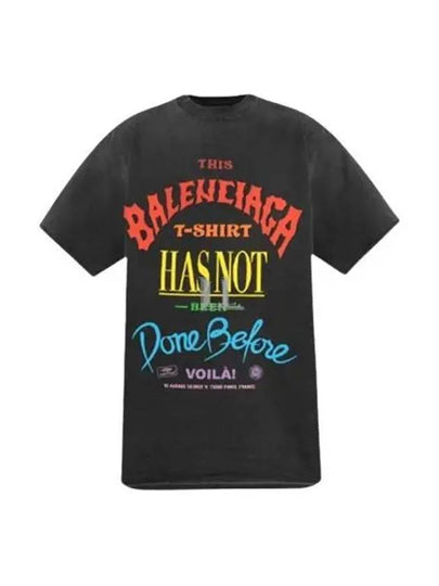 Slogan Print Oversized Short Sleeve T-Shirt Black - BALENCIAGA - BALAAN 2