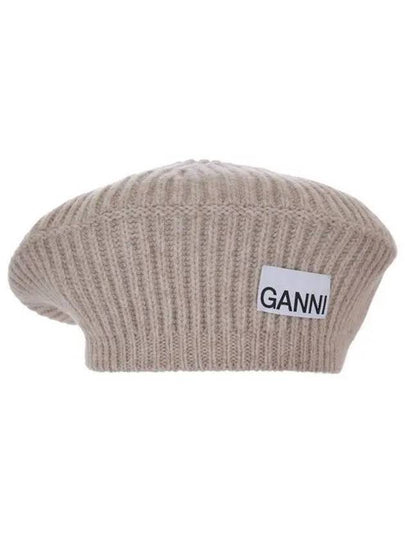 Logo Rib Edge Wool Beret Sand - GANNI - BALAAN 2