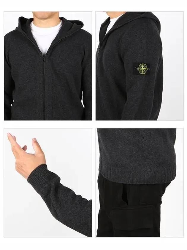 Wappen Patch Lambswool Knit Hooded Zip Up Charcoal - STONE ISLAND - BALAAN 4