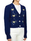 Embroidered Butterfly Pointel Alpaca Cardigan Blue - ALESSANDRA RICH - BALAAN 4