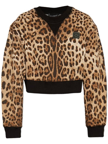 Dolce & Gabbana Sweatshirt With Animal Print, Women's, Brown - DOLCE&GABBANA - BALAAN 1