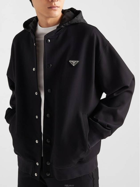 Cotton Fleece Cardigan Hoodie Jacket - PRADA - BALAAN 1