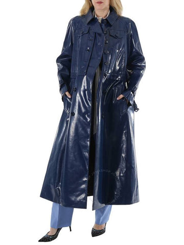 Burberry Ink Blue Jacket Detail Rubberized Cotton Trench Coat, Brand Size 12 (US Size 10) - BURBERRY - BALAAN 1