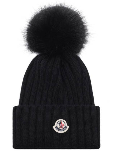 Women s Logo Patch Pom Wool Beanie 3B00027 M1131 999 24F - MONCLER - BALAAN 1