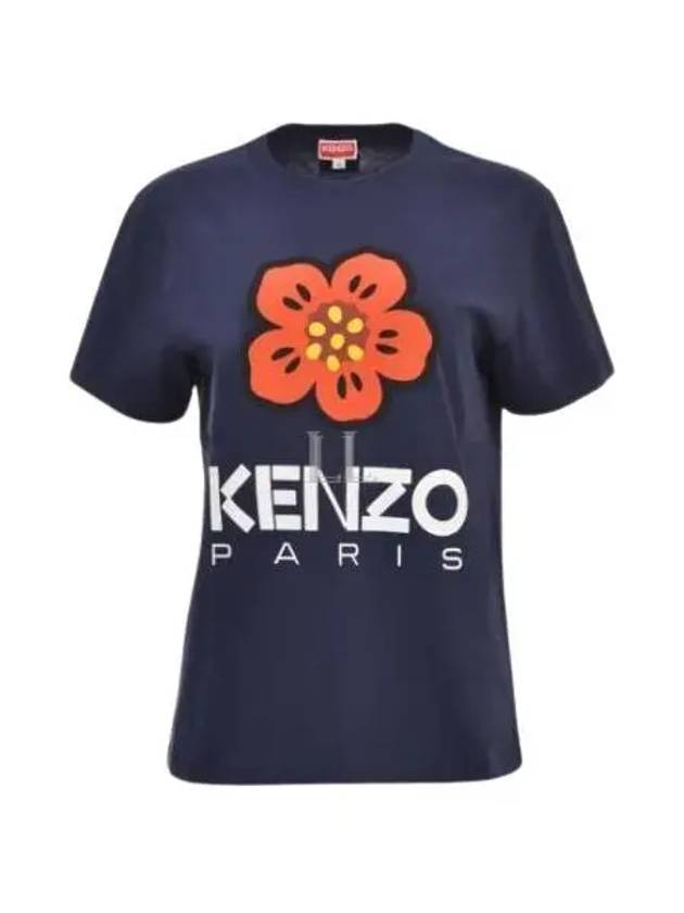 Women's Boke Flower Loose Fit Cotton Short Sleeve T-Shirt Navy - KENZO - BALAAN 2