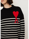 Paris Big Heart Embroidered Logo Wool Knit Top Black - AMI - BALAAN 3