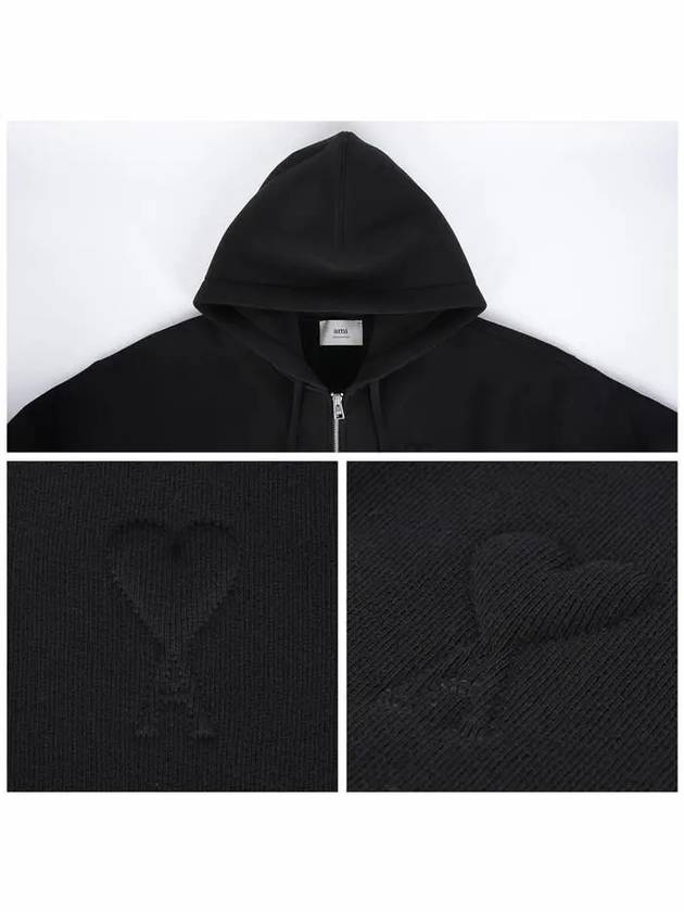 Heart Logo Cotton Blend Zip-Up Hoodie Black - AMI - BALAAN 6