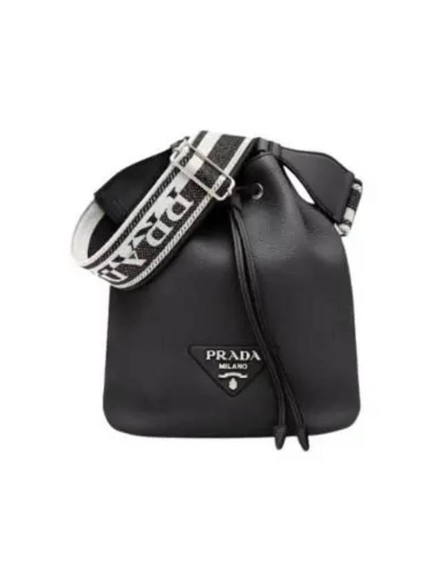 Logo Flo Leather Bucket Bag Black - PRADA - BALAAN 2