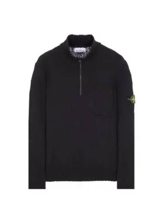 Half Zip-up Loose Fit Uneven Cotton Yarn Knit Top Black - STONE ISLAND - BALAAN 2