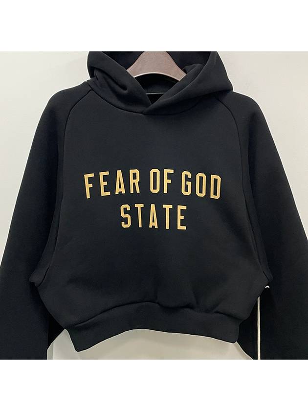 Logo Fleece Crop Hoodie Black - FEAR OF GOD ESSENTIALS - BALAAN 5