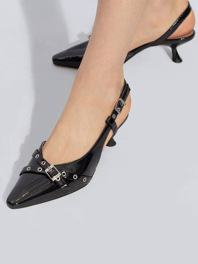 Buckle Detail Glossy Slingback Heel Black - GANNI - BALAAN 3