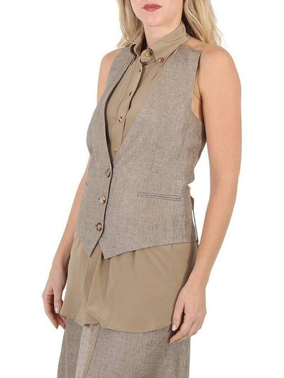 Burberry Ladies Cedar Brown Melange Silk Shirt Detail Linen Remodeled Vest, Brand Size 4 (US Size 2) - BURBERRY - BALAAN 2