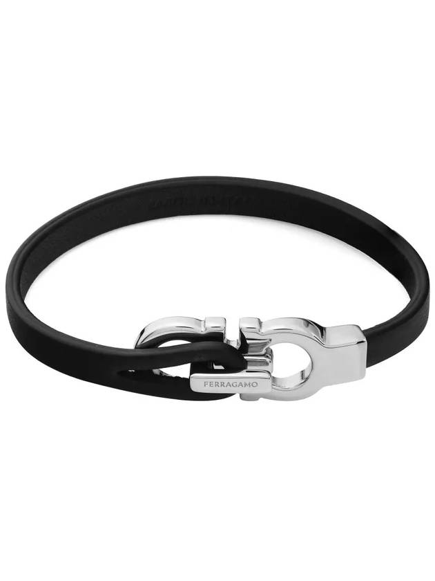 Double Gancini Silver Bracelet Black - SALVATORE FERRAGAMO - BALAAN 3