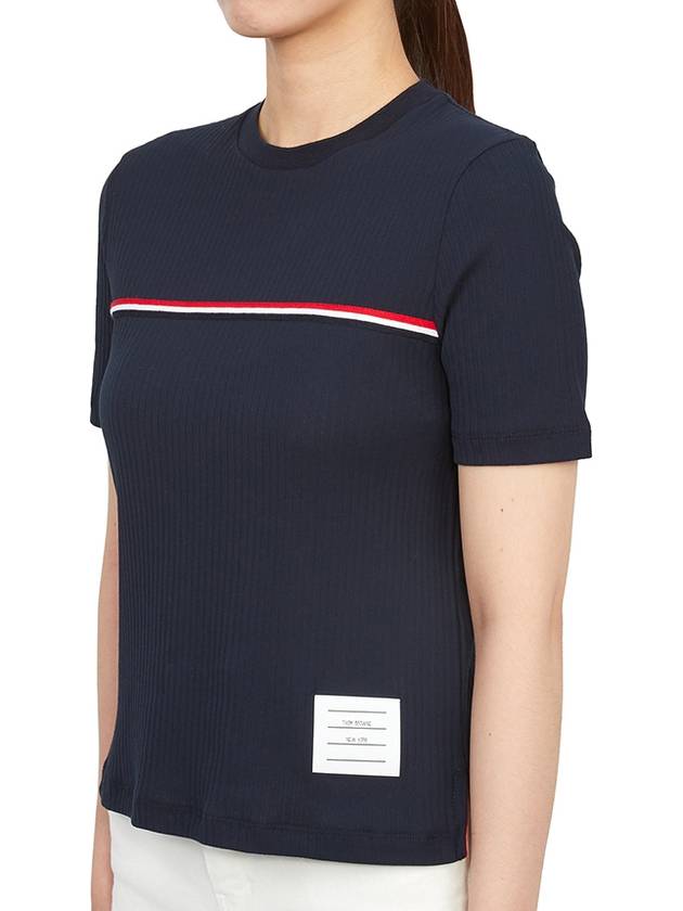 Women's High Twist Rip Stripe Short Sleeve T-Shirt Navy - THOM BROWNE - BALAAN 5