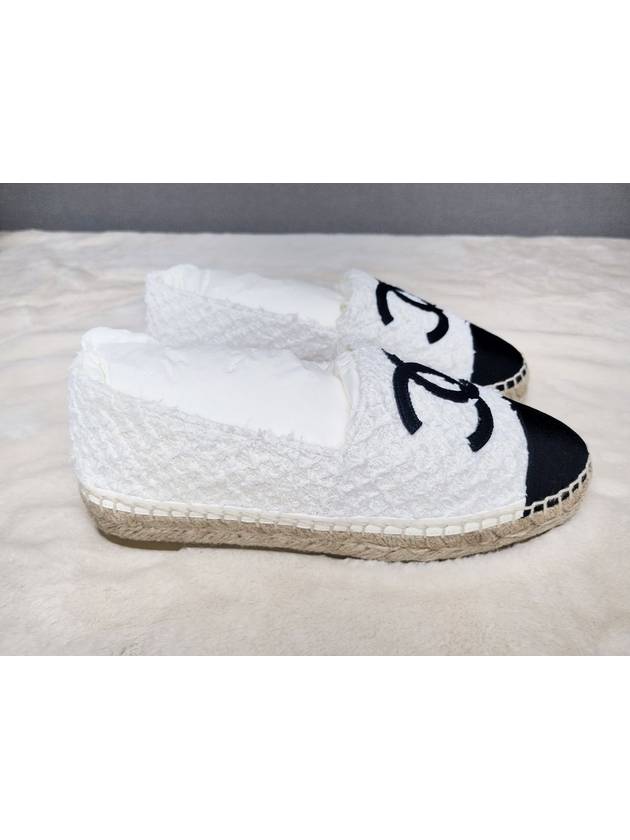 Espadrille Cotton Tweed Grosgrain White Black - CHANEL - BALAAN 3