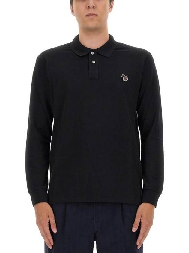 Men's Zebra Patch Long Sleeve Polo Shirt Black - PAUL SMITH - BALAAN 4