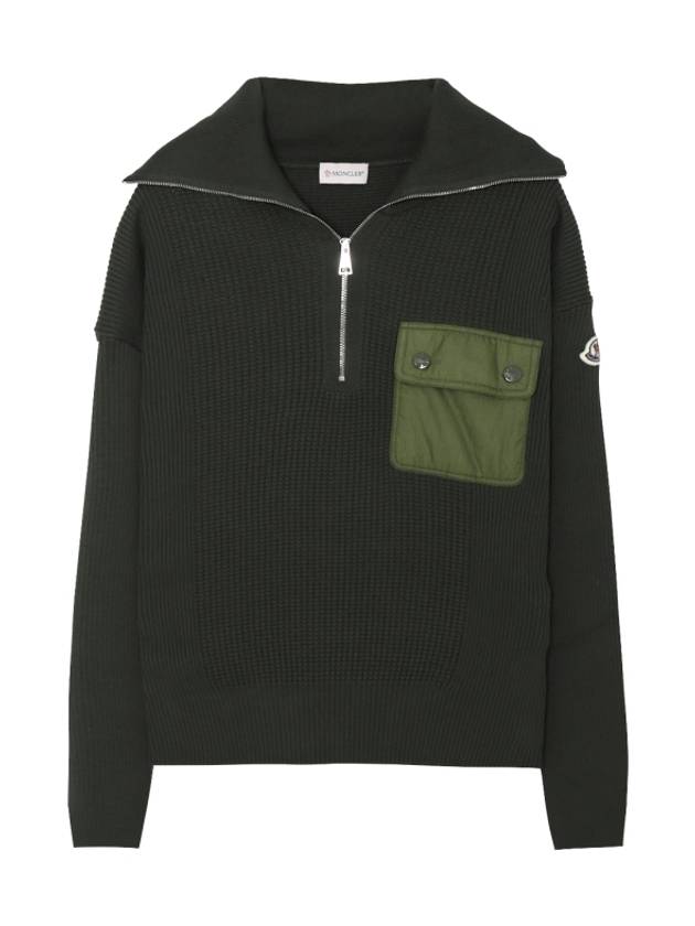 logo patch half zip-up knit top olive - MONCLER - BALAAN 1