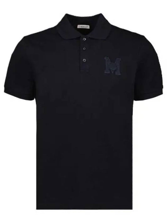 Embroidered Monogram Short Sleeve Polo Shirt Dark Blue - MONCLER - BALAAN 2