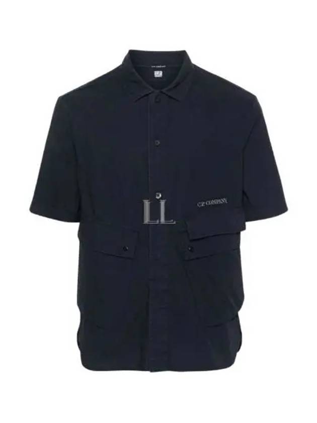 Cotton Popeline Pocket Short Sleeve Shirt Navy - CP COMPANY - BALAAN 2