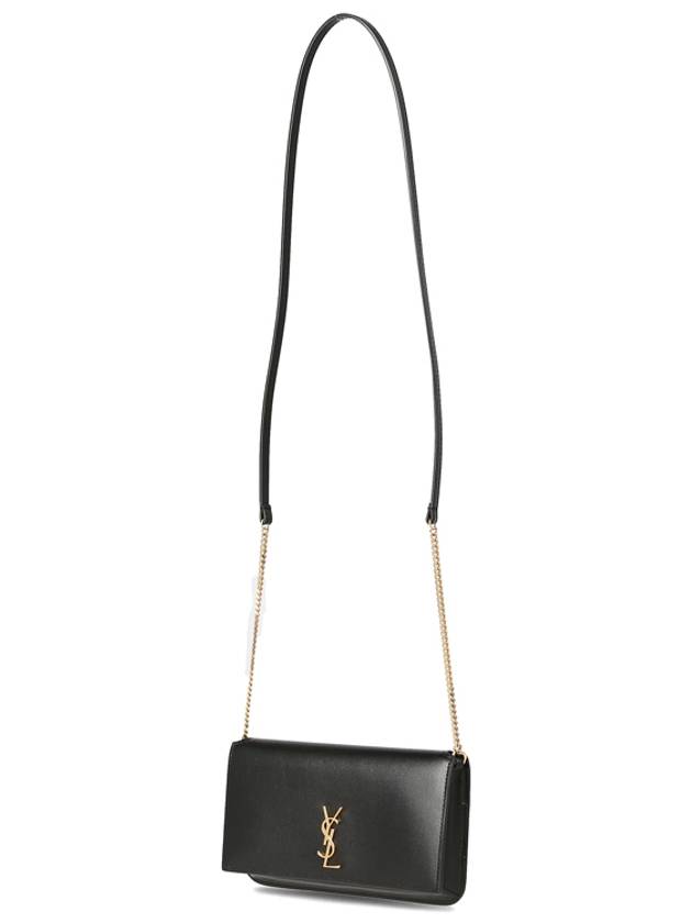 Gold Monogram Phone Holder Crossbody Bag with Strap in Smooth Leather Black - SAINT LAURENT - BALAAN 4