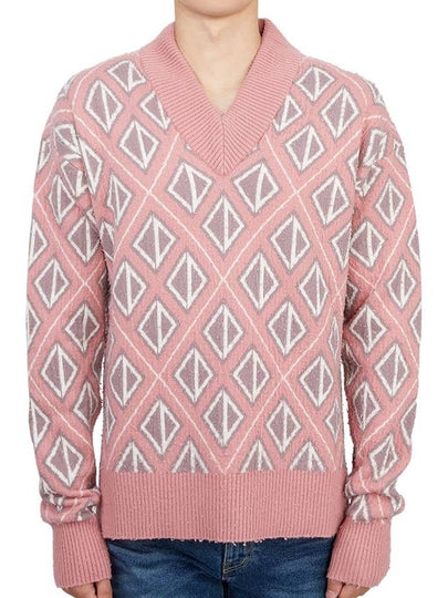 CD Diamond Motif Pattern Wool Knit Top Pink - DIOR - BALAAN 2