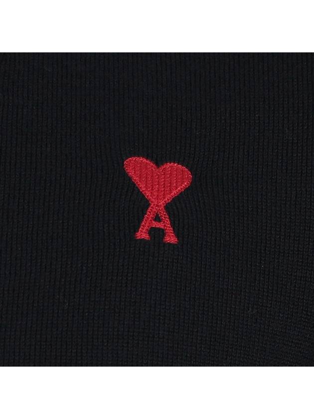 Red Heart Logo Merino Wool Cardigan Black - AMI - BALAAN 8