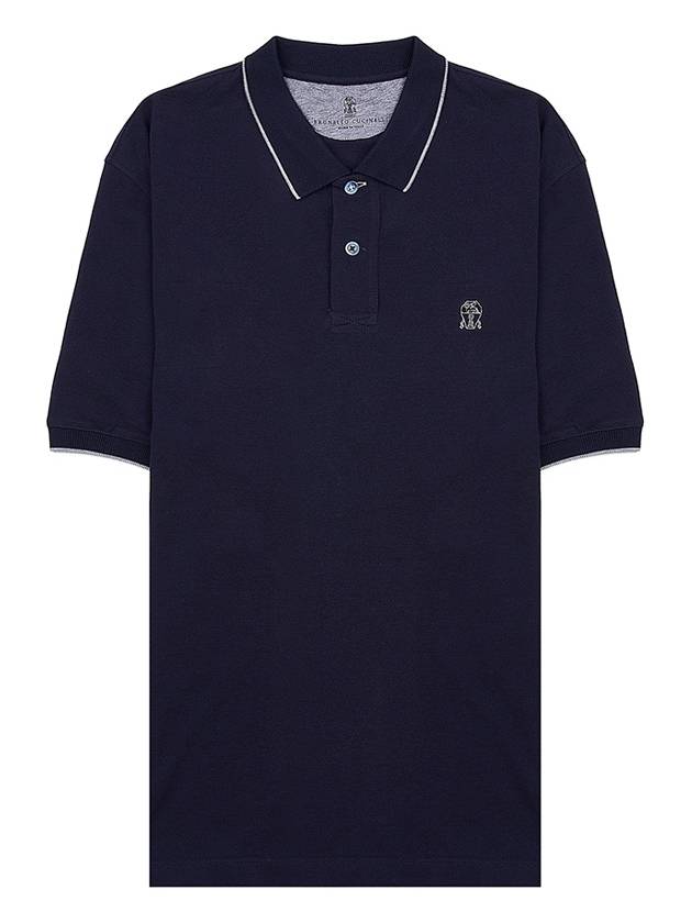 Logo Embroidered Short Sleeve Polo Shirt Navy - BRUNELLO CUCINELLI - BALAAN 2
