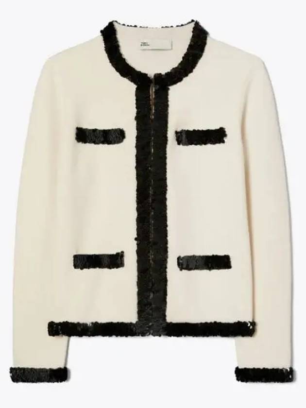 Kendra Wool Sequin Cardigan White - TORY BURCH - BALAAN 2