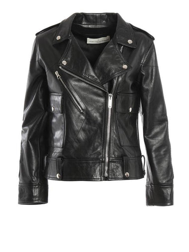 Women's Metallic Nappa Leather Biker Jacket Black - GOLDEN GOOSE - BALAAN 1