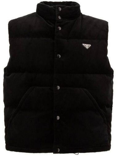 Corduroy Down Vest Black - PRADA - BALAAN 1