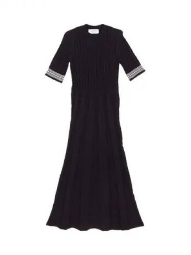 Cotton Pleated Cricket Striped Cable Midi Dress Navy - THOM BROWNE - BALAAN 2