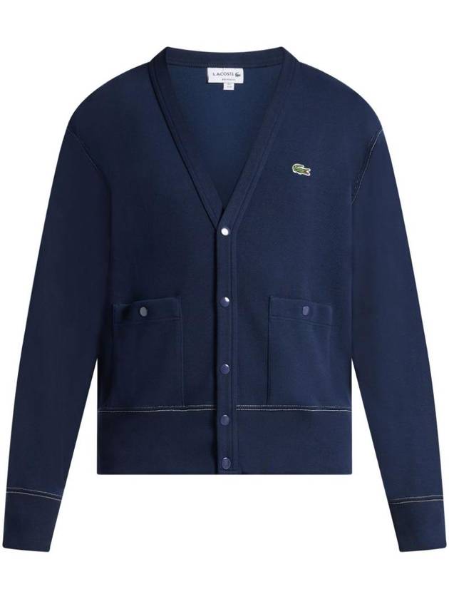 Embroidered Logo Pique Cardigan Navy - LACOSTE - BALAAN 1