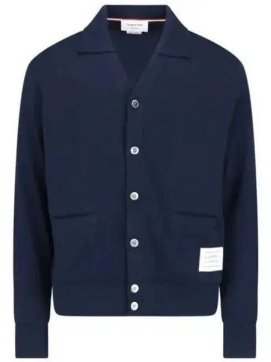 Logo Patch Rib Cardigan Navy - THOM BROWNE - BALAAN 2