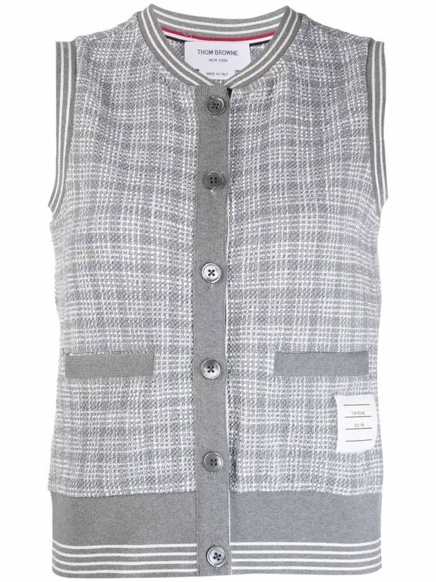 Micro Check Cotton Tweed Vest Grey - THOM BROWNE - BALAAN 1