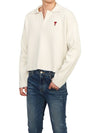 Small Heart Long Sleeve Polo Shirt White - AMI - BALAAN 5