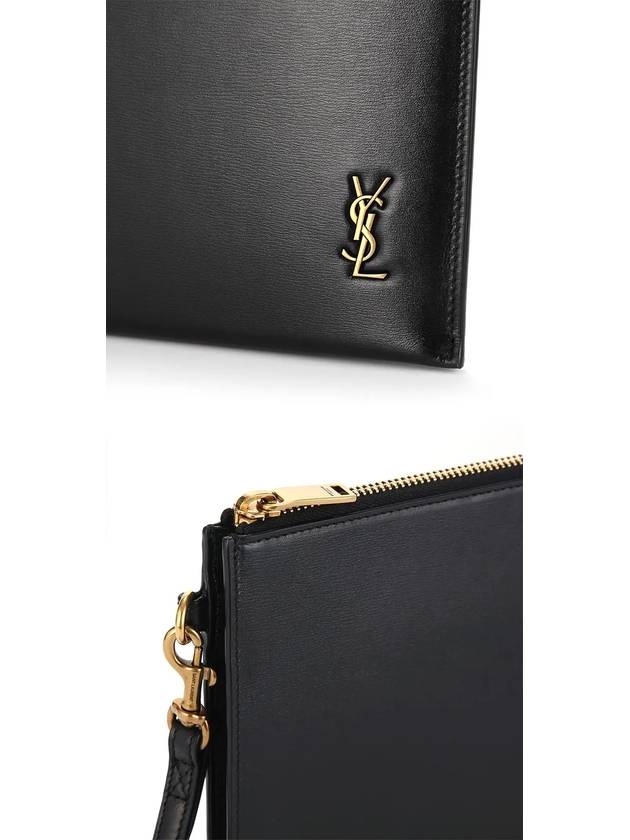 Tiny Cassandre Shiny Leather Zip Tablet Clutch Bag Black - SAINT LAURENT - BALAAN 4