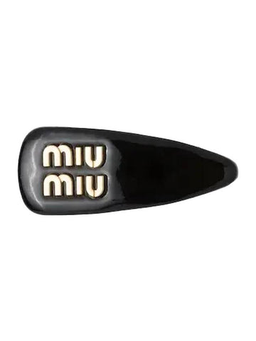 Logo Patent Leather Hair Clip Black - MIU MIU - BALAAN 1