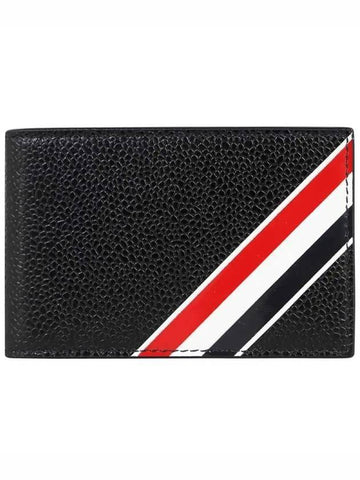 Three Stripe Leather Bicycle Wallet Black - THOM BROWNE - BALAAN.