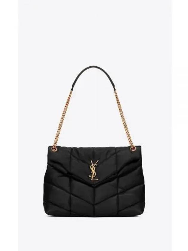 Puffer Quilted Lambskin Medium Chain Shoulder Bag Black - SAINT LAURENT - BALAAN 2