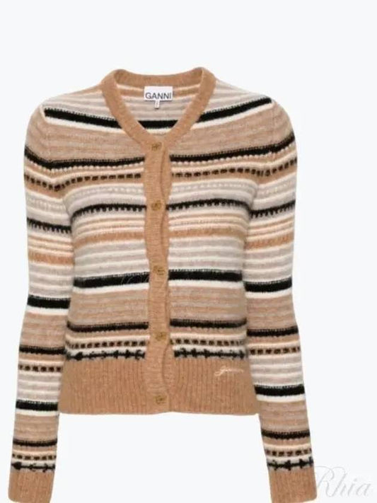 Striped Soft Wool Knit Cardigan Brown - GANNI - BALAAN 2