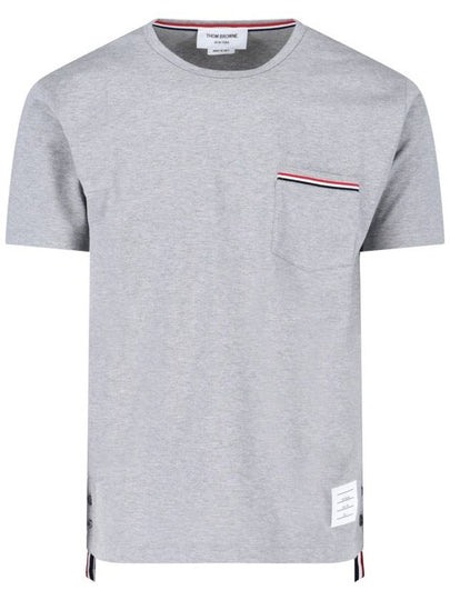 Men's Medium Weight Jersey Tipped Pocket Crewneck Short Sleeve T-Shirt Light Grey - THOM BROWNE - BALAAN 2