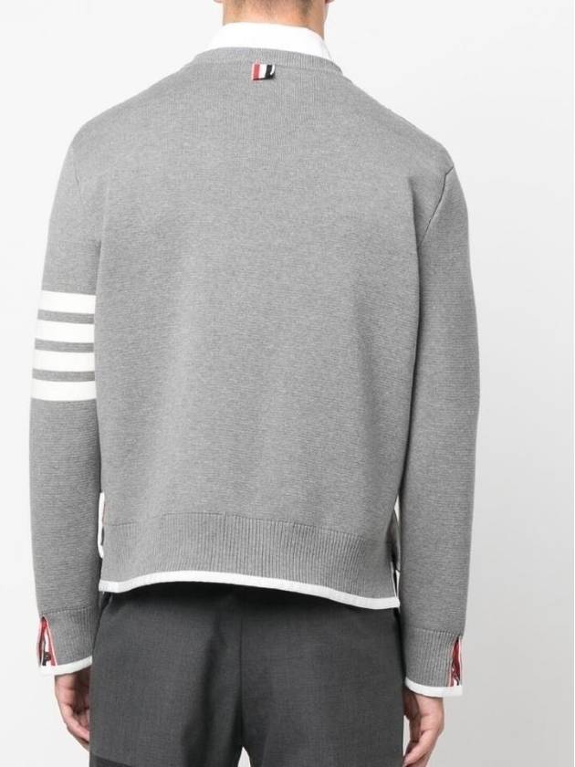 Milano Stitch 4-Bar Boxy Crew Neck Pullover Knit Top Grey - THOM BROWNE - BALAAN 5