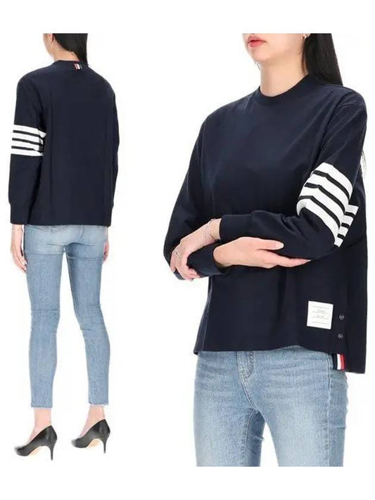 Engineered 4 Bar Medium Weight Jersey Oversized Long Sleeved T-Shirt Navy - THOM BROWNE - BALAAN 2