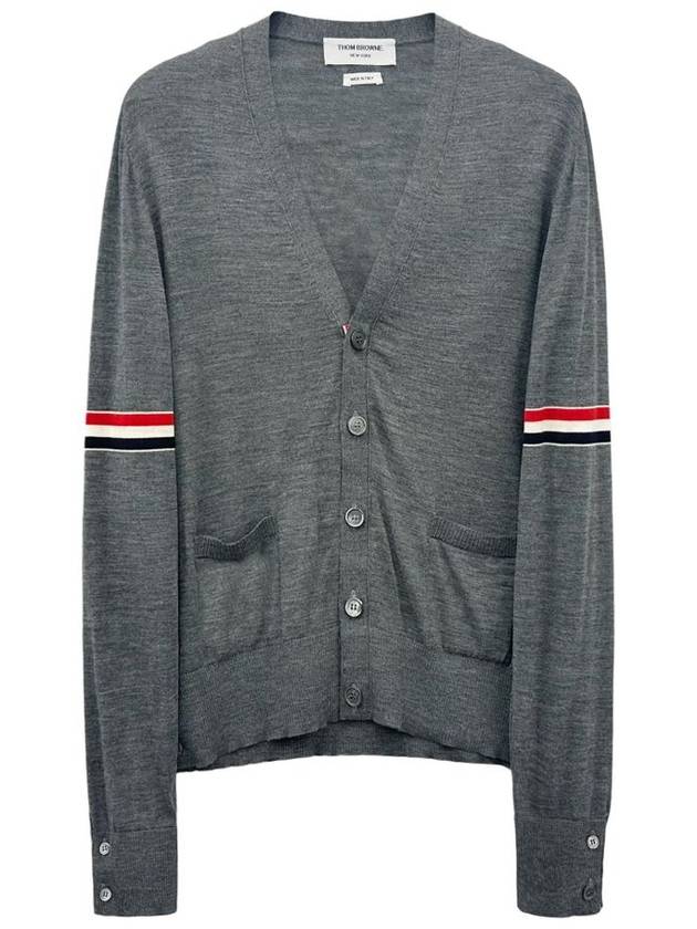 Stripe Armband Merino Wool Cardigan Grey - THOM BROWNE - BALAAN 2