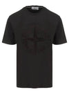 Men's Embroidered Logo Short Sleeve T-Shirt Black - STONE ISLAND - BALAAN 2