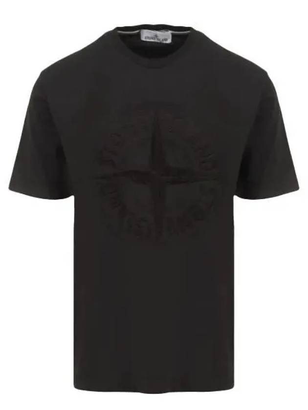 Men's Embroidered Logo Short Sleeve T-Shirt Black - STONE ISLAND - BALAAN 2