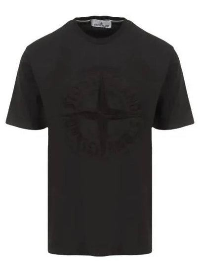 Men's Embroidered Logo Short Sleeve T-Shirt Black - STONE ISLAND - BALAAN 2