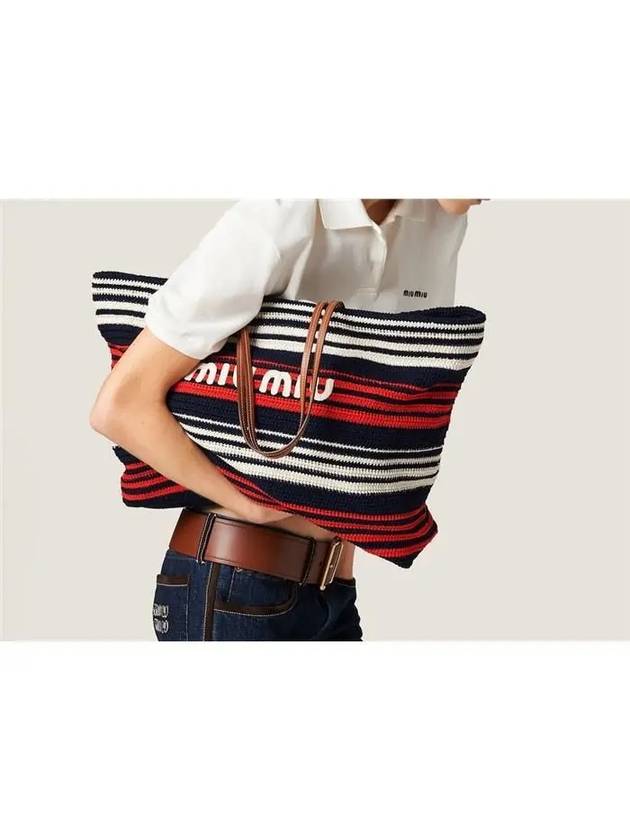 Logo Patch Stripe Fabric Tote Bag - MIU MIU - BALAAN 7