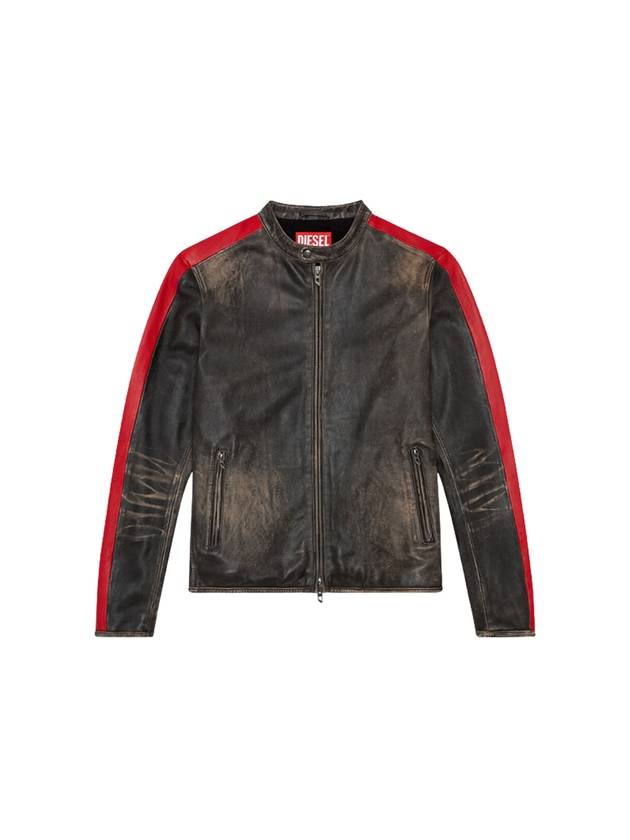 L Renn Contrasting Stripes Leather Jacket Black - DIESEL - BALAAN 2