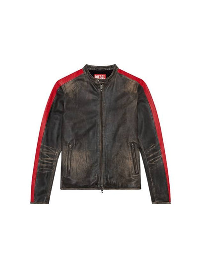 L Renn Contrasting Stripes Leather Jacket Black - DIESEL - BALAAN 2